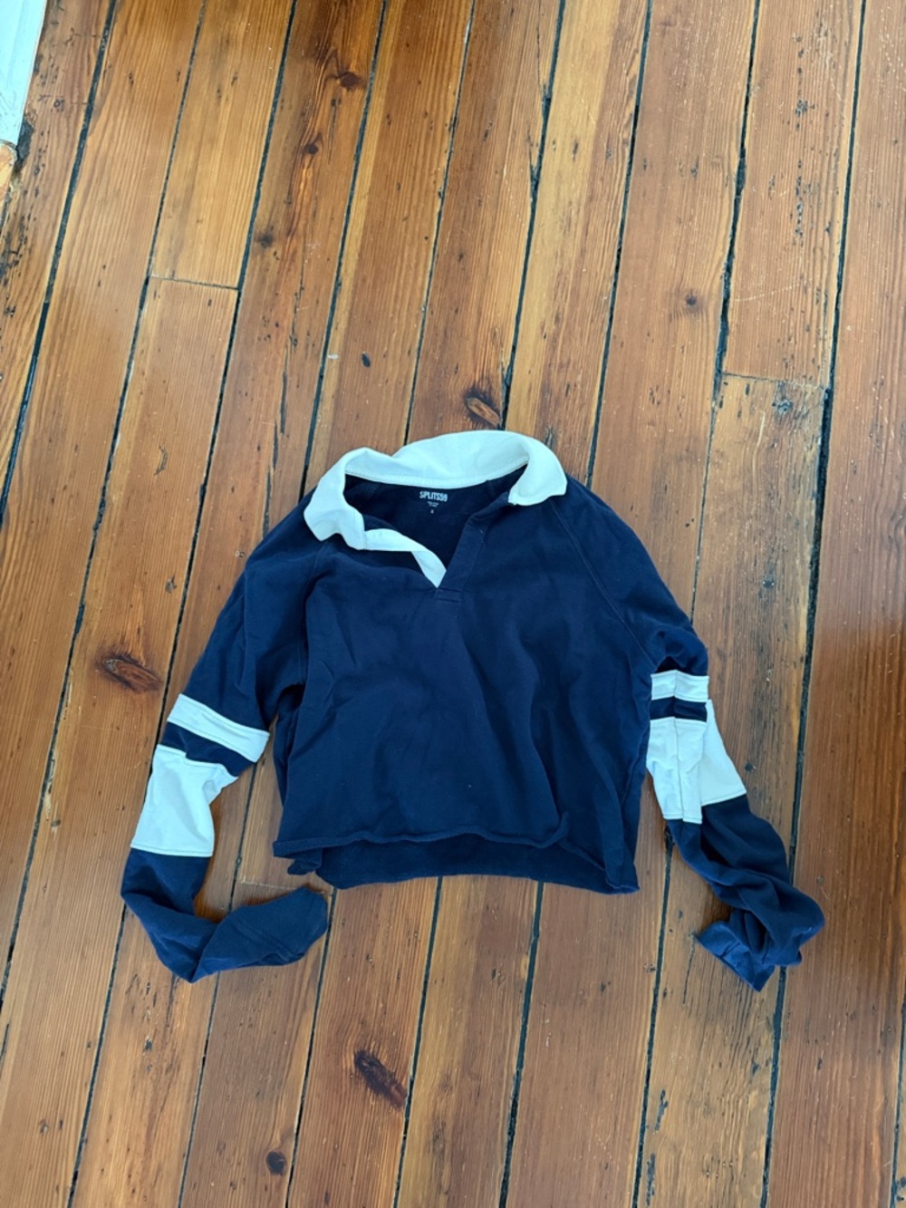 Splits 59 Navy Cropped Polo rugby Sweatshirt with White Accents